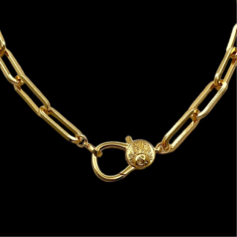 14K Gold Filled Large Paperclip Chain Necklace with Detachable Sun Penda…